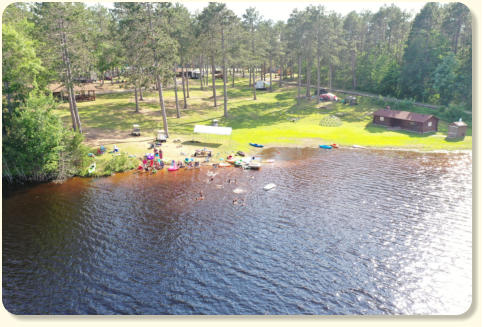 Aerial view of campground swimming area