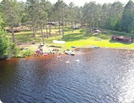 Aerial view of campground swimming area