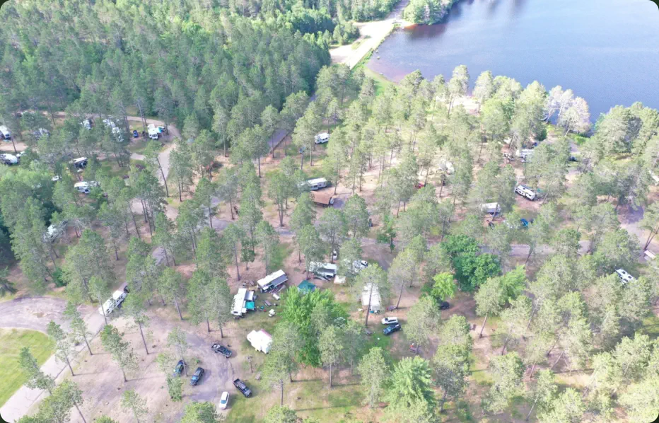 Fire pits and picnic tables at camp sites